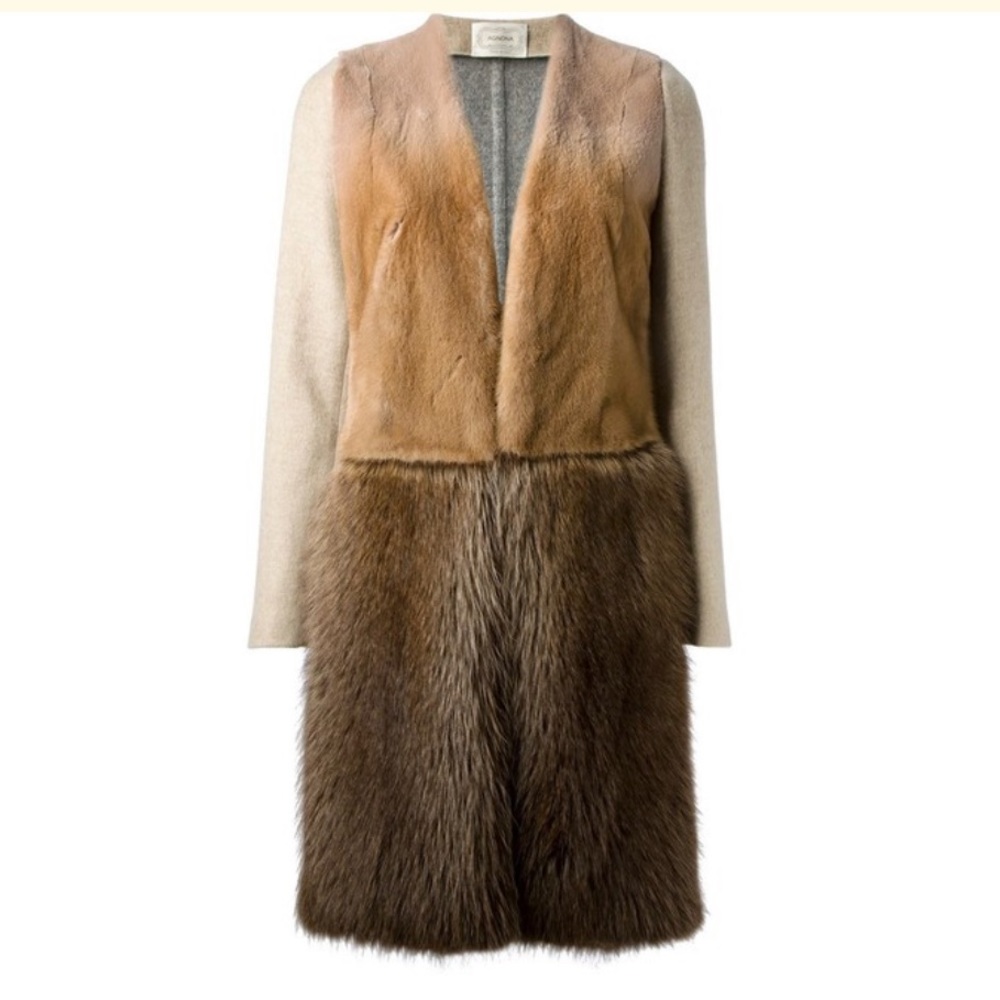 AGNONA brown fur cashmere coat